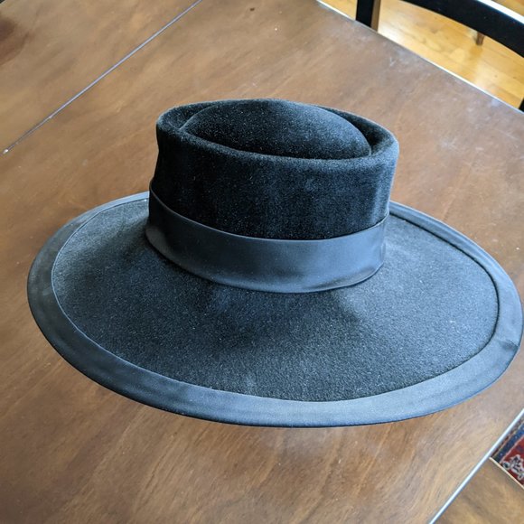 NWT Vintage Longchamp Wide Brim Fur Felt Black Hat main image 13